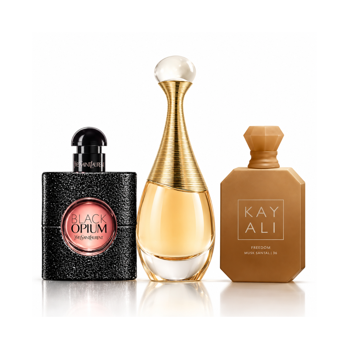 Set od 3 parfema | Black Opium YSL Eau de Parfum – 90 ml | J’adore Dior Eau de Parfum – 100 ml | Freedom Musk Santal | 34 Kayali Eau de Parfum – 100 ml