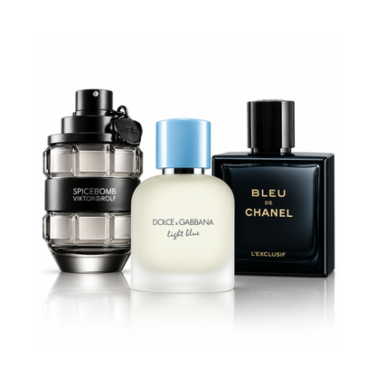 Set od 3 parfema |Spicebomb Viktor&Rolf Eau de Toilette – 100 ml | Light Blue Pour Homme Dolce&Gabbana Eau de Toilette – 100 ml | Bleu de Chanel L’Exclusif – 100 ml